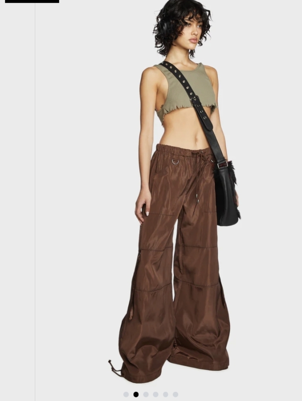 Brown Hip Hop Baggy Wide Leg Cargo Pants Large Drawstring Sold Out On Dolls Kill